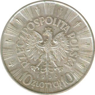 Polen 10 Zlotych 1936 Jozef Pilsudski Silber*