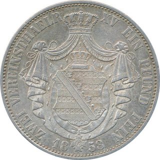 Knigreich Sachsen 1858 Zwei Vereinthaler XV Ein Pfund Fein*