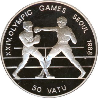 Vanuatu 50 Vatu 1988 PP Olympiade 1988 in Seoul - Boxen Silber*