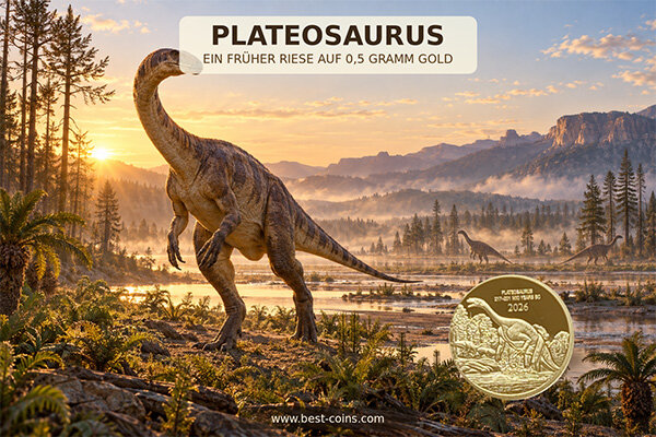 Als die ersten Riesen Europa durchstreiften: Plateosaurus auf 0,5 Gramm Gold - Als die ersten Riesen Europa durchstreiften: Plateosaurus auf 0,5 Gramm Gold