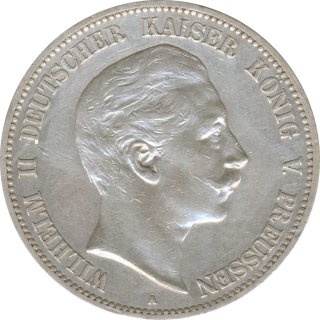 Preussen 5 Mark 1908 A Wilhelm II Silber*
