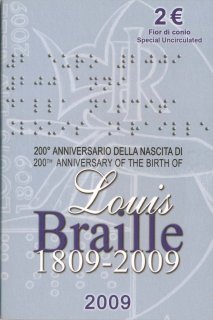 Italien 2 Euro 2009 - Louis Braille im Folder*