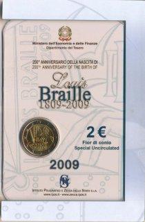 Italien 2 Euro 2009 - Louis Braille im Folder*