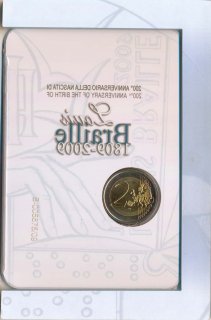 Italien 2 Euro 2009 - Louis Braille im Folder*