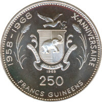 Guinea 250 Francs 1970 PP Mondlandung Silber*