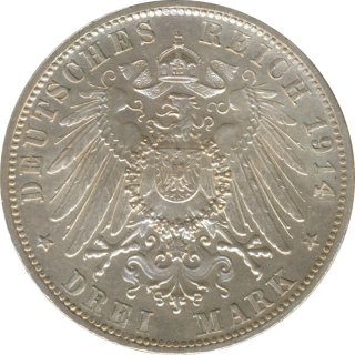 Bayern 3 Mark 1914 D Ludwig III Silber*