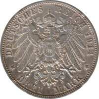 W&uuml;rttemberg 3 Mark 1914 F Wilhelm II Silber*