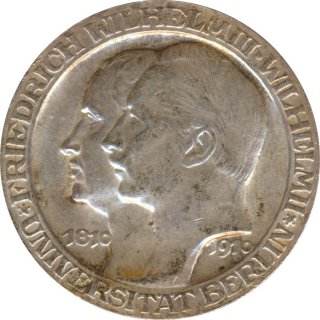 Preussen 3 Mark 1910 A 100 Jahre Universit�t Berlin Silber*