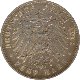Wrttemberg 5 Mark 1903 F Wilhelm II Silber*