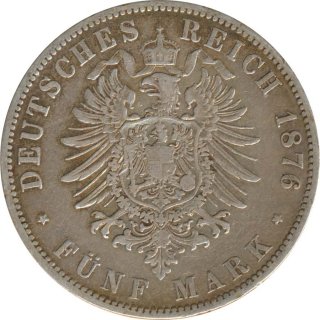 Preussen 5 Mark 1876 A Wilhelm I Silber*