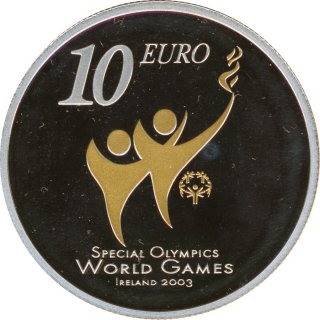 Irland 10 Euro 2003 PP Special Olympics Silber gilded im Etui*