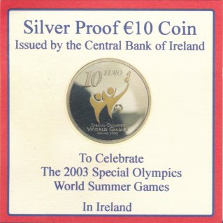 Irland 10 Euro 2003 PP Special Olympics Silber gilded im Etui*
