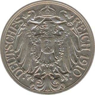 Deutsches Reich 25 Pfennig 1910 A Nickel*