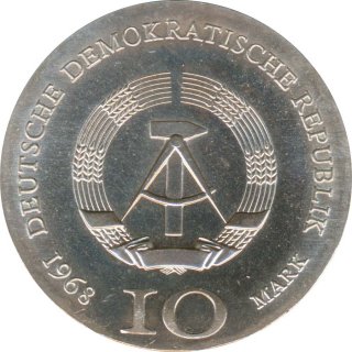 DDR 10 Mark 1968 Johann Gutenberg Silber*