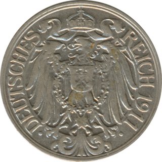 Deutsches Reich 25 Pfennig 1911 A Nickel*