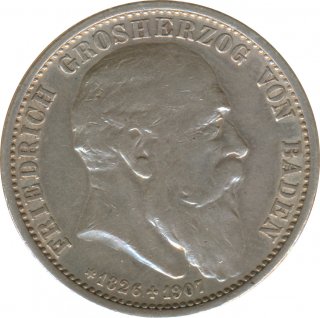 Baden 2 Mark 1907 Auf den Tod von Friedrich I Silber*