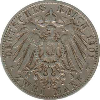 Wrttemberg 2 Mark 1901 F Wilhelm II Silber*