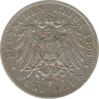 Wrttemberg 5 Mark 1900 F Wilhelm II Silber*