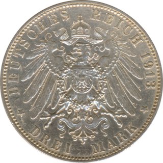 Hamburg 3 Mark 1913 J Stadtwappen Silber*