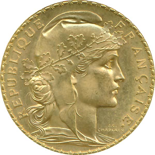 Frankreich 20 FFR 3. Republik Gold