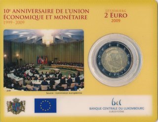 Luxemburg 2 Euro 2009 10 Jahre W�hrungsunion in Karte*