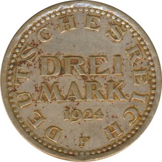 Deutsches Reich 3 Mark 1924 F Silber*