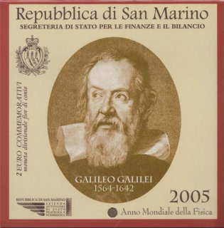 San Marino 2 Euro 2005 Galileo Galilei im Folder*