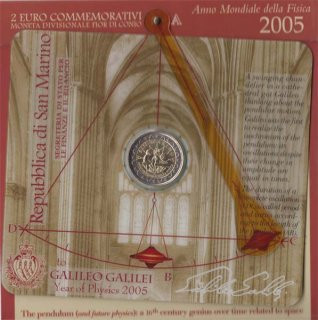 San Marino 2 Euro 2005 Galileo Galilei im Folder*