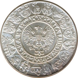 Polen 100 Zlotych 1966 1000 Jahre Polen Silber*
