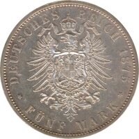Preussen 5 Mark 1875 B Wilhelm I Silber*