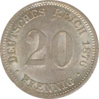Deutsches Reich 20 Pfennig 1876 D Silber*