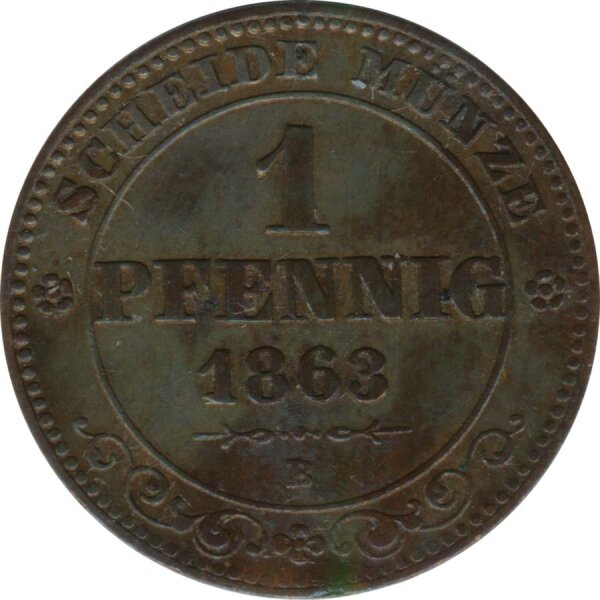 Sachsen 1 Pfennig 1863 B Johann*