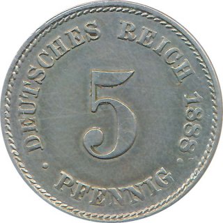 Kaiserreich J.003 1888 E Kleinmünze 5 Pfennig*
