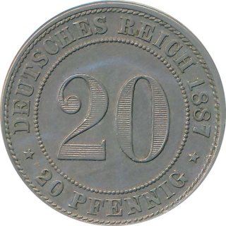 Kaiserreich J.006 1887 G Kleinmünze 20 Pfennig*