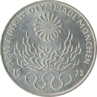 BRD 10 DM 1972 D Olympische Spiele J. 405 Silber*
