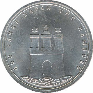 BRD 10 DM 1989 J 800 Jahre Hamburger Hafen Silber*