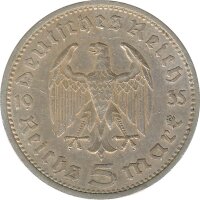 Drittes Reich 5 Mark 1935 A Paul von Hindenburg Silber*