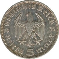 Drittes Reich 5 Mark 1935 F Paul von Hindenburg Silber*