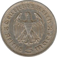 Drittes Reich 5 Mark 1935 G Paul von Hindenburg Silber*