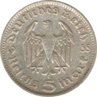 Drittes Reich 5 Mark 1935 J Paul von Hindenburg Silber*