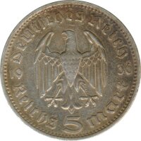 Drittes Reich 5 Mark 1936 A Paul von Hindenburg Silber*