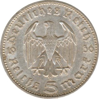 Drittes Reich 5 Mark 1936 J Paul von Hindenburg Silber*