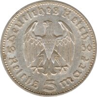 Drittes Reich 5 Mark 1936 J Paul von Hindenburg Silber*