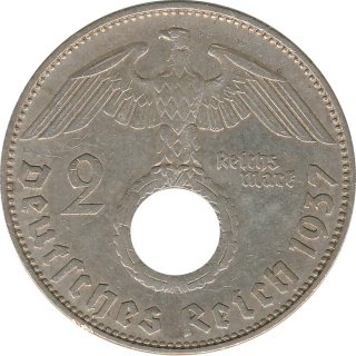 Drittes Reich 2 Mark 1937 D Paul von Hindenburg Silber*