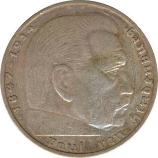 Drittes Reich 2 Mark 1937 F Paul von Hindenburg Silber*