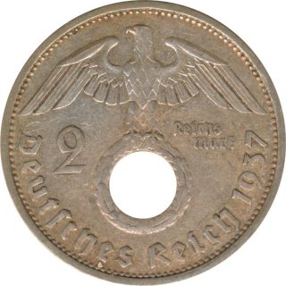 Drittes Reich 2 Mark 1937 F Paul von Hindenburg Silber*
