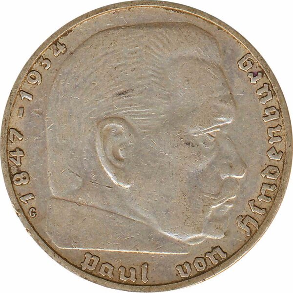 Drittes Reich 2 Mark 1937 G Paul von Hindenburg Silber*