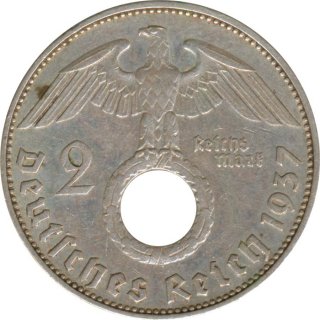 Drittes Reich 2 Mark 1937 J Paul von Hindenburg Silber*