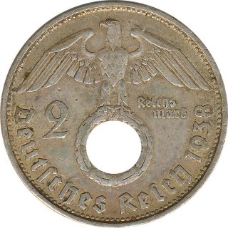 Drittes Reich 2 Mark 1938 B Paul von Hindenburg Silber*