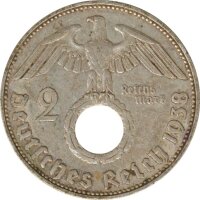 Drittes Reich 2 Mark 1938 E Paul von Hindenburg Silber*